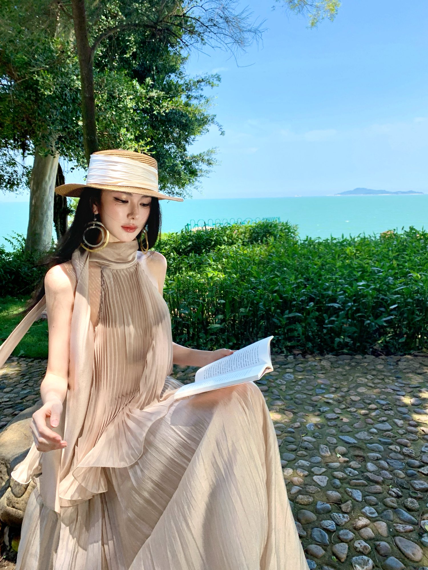 Pleated Halter Maxi Dress